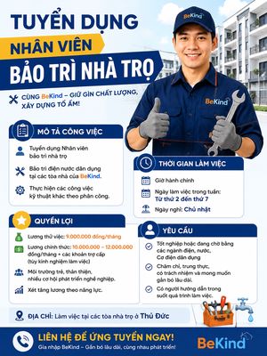 TUYỂN 2 NV BẢO TRÌ PHÒNG TRỌ làm ở THỦ ĐỨC