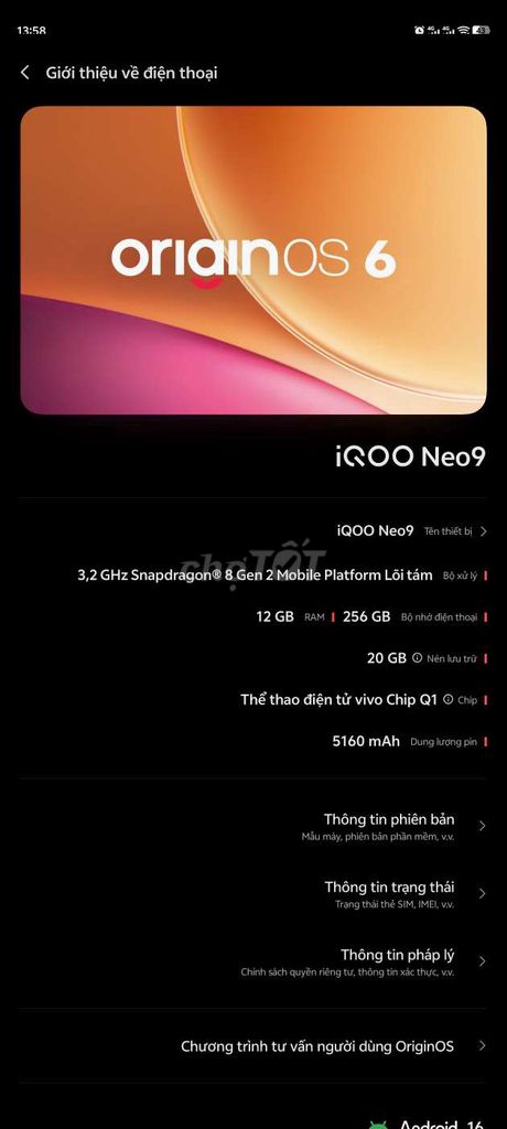iQOO Neo9 256GB cần giao lưu. Mua bán Điện thoại tại Thành phố Phan Rang-Tháp Chàm Ninh Thuận được đăng bởi Tiến Thạch Anh hình 1