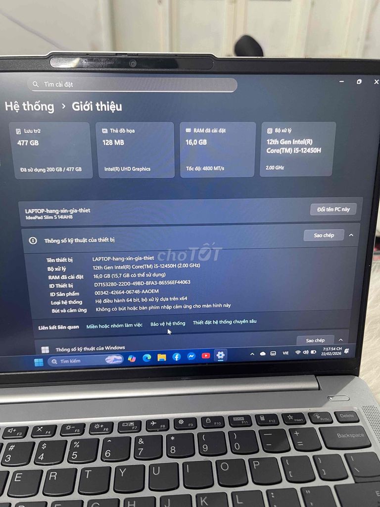 Lenovo Ideapad Slim 5  i5-12450H Gen 12 Gam 16/500. Mua bán Laptop tại Quận Ninh Kiều Cần Thơ được đăng bởi CẦM ĐỒ LT hình 1