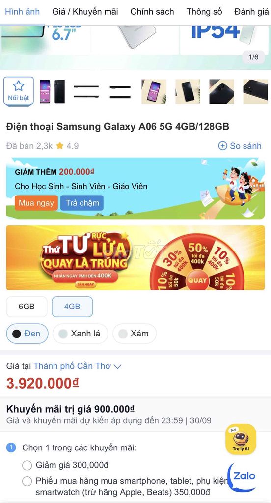 SAMSUNG A06 5G 128GB MỚI 100% BH 12 THÁNG. Mua bán Điện thoại tại Quận Ninh Kiều Cần Thơ được đăng bởi Cầm Đồ Tấn Lợi hình 2