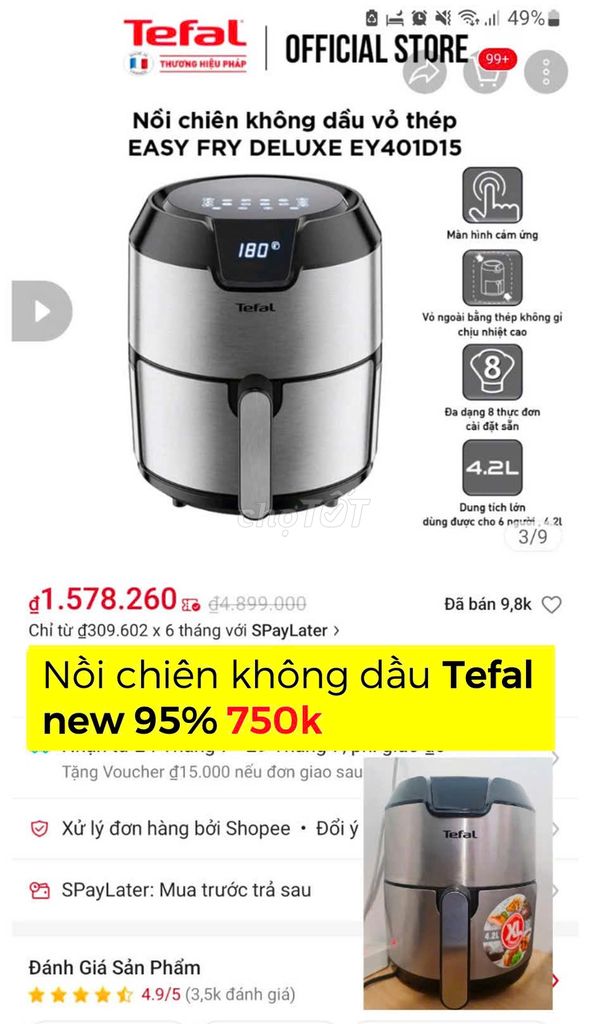 THANH LÝ GẤP NCKD TEFAL NEW 95%