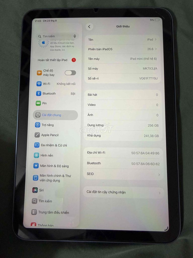Apple iPad mini 6 256GB Xám Đã sử dụng. Mua bán Máy tính bảng tại Quận Bình Thạnh Tp Hồ Chí Minh được đăng bởi chí trần hình 1