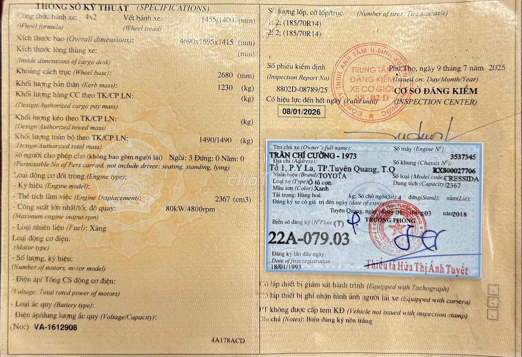 Toyota Cressida 1992 - 200000 km. Mua bán Ô tô tại Huyện Mê Linh Hà Nội được đăng bởi Mọc Auto hình 7