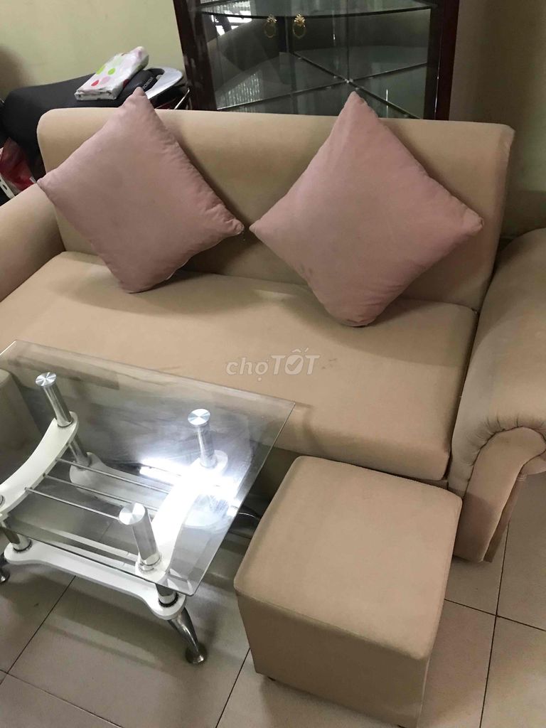 BỘ GHẾ SOFA VẢI NHUNG MÀU NÂU 1M80