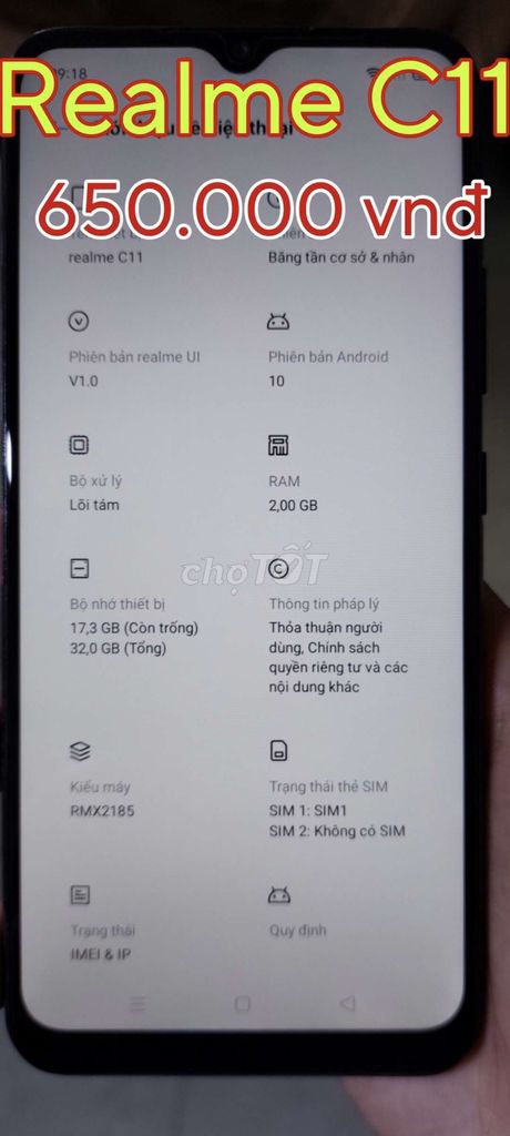 Realme C11 đã qua sử dụng. Mua bán Điện thoại tại Thành phố Vũng Tàu Bà Rịa - Vũng Tàu được đăng bởi Tô Văn Toàn hình 1