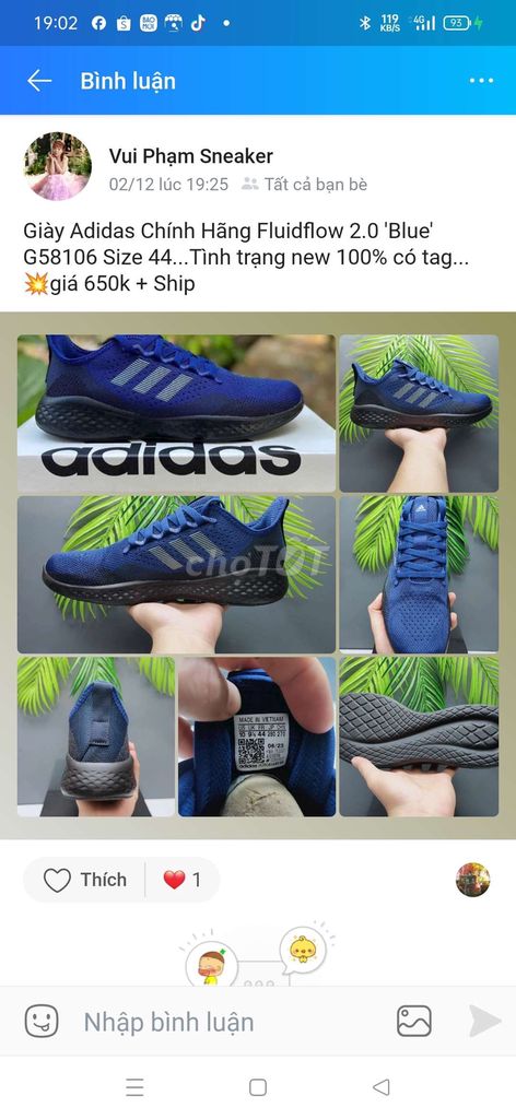 Giày Adidas size 44 xanh dương chính hãng mới 100%