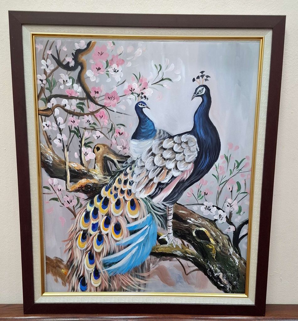 Tranh sơn dầu Chim công khổ 50x60. Mua bán Đồ sưu tầm, đồ cổ tại Huyện Gia Lâm Hà Nội được đăng bởi Tranh Sơn Dầu MTGVN hình 1
