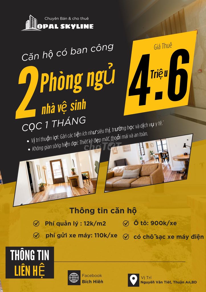 Cho thuê 2 phòng ngủ có ban công 4tr6 sẵn bếp đôi, ở ngay