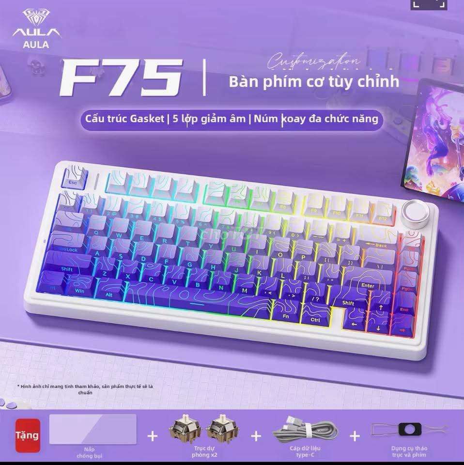 Bàn phím cơ AULA F75 Tím Gasket giảm âm. Mua bán Phụ kiện (Màn hình, Chuột...) tại Huyện Ea Kar Đắk Lắk được đăng bởi Kiệt Nguyễn hình 1