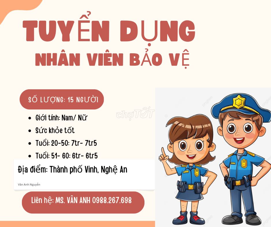 TUYỂN DỤNG NHÂN VIÊN BẢO VỆ. Việc làm Bảo vệ tại Thành phố Vinh Nghệ An được đăng bởi Lotus Nguyen hình 1