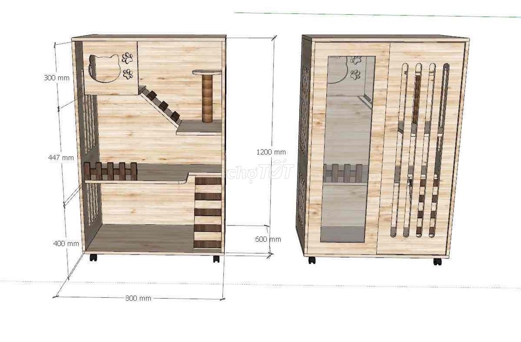 Thanh lý chuồng meo bằng gỗ (thay cào móng free)