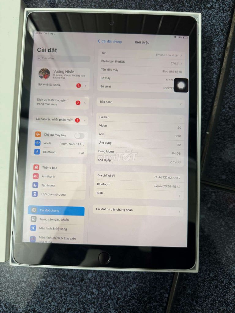 Mình cần bán iPad gen9 ít sử dụng hết bh mới 99%