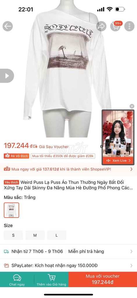 Áo thun nữ vải thun tay dài trắng. Mua bán Quần áo tại Thành phố Phan Thiết Bình Thuận được đăng bởi Nhat Linh hình 1