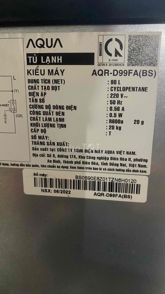 tủ lạnh Aqua 93l sx 2022 đẹp keng zin bh 6 tháng