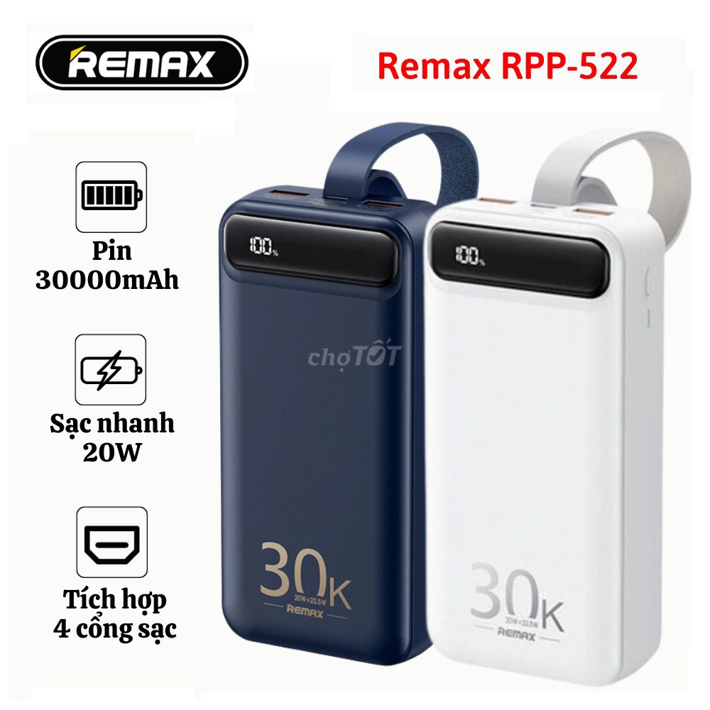 Pin sạc nhanh Remax RPP-522 30000mAh max22.5W