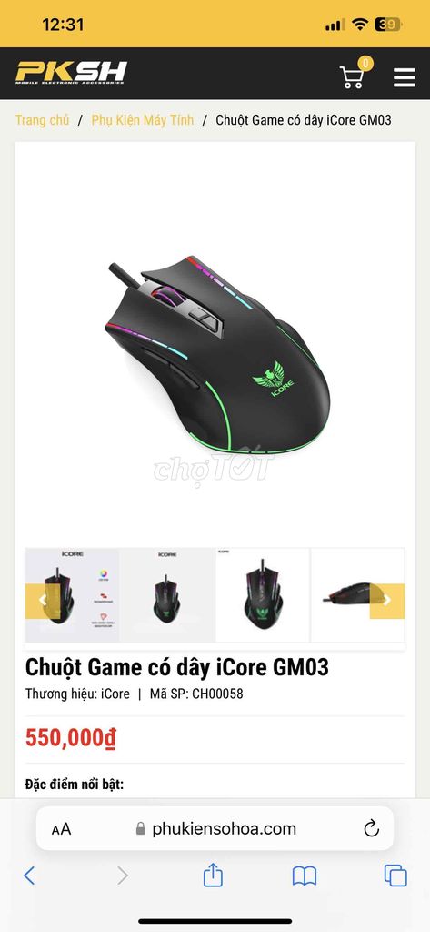 Chuột Gaming Icore GM03 siêu xịn Likenew