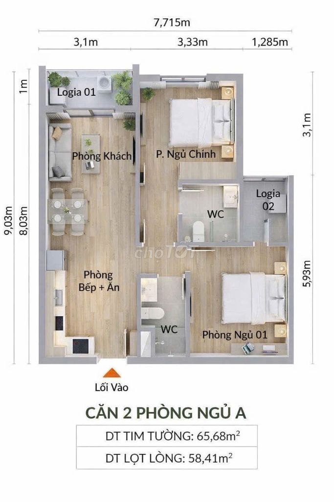 Bán căn hộ chung cư 2PN 65m² ngay TP. Biên Hoà. trả trước 260triệu