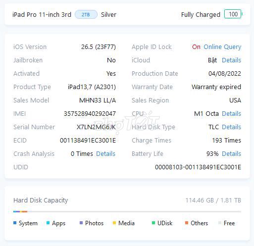 Apple iPad Pro M1 11 inch 16GB/2TB. Mua bán Máy tính bảng tại Quận 12 Tp Hồ Chí Minh được đăng bởi Thiên Trần hình 1