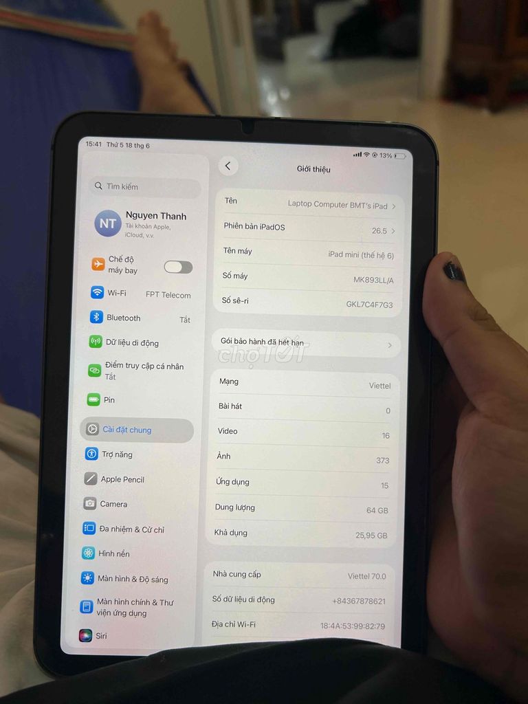 ipad mini 6 có 5g zin all. Mua bán Máy tính bảng tại Thành phố Buôn Ma Thuột Đắk Lắk được đăng bởi Tiến Đạt hình 1
