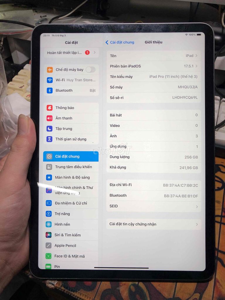 Ipad pro 11 gen3 2021 M1 256Gb máy đẹp 99% full cn