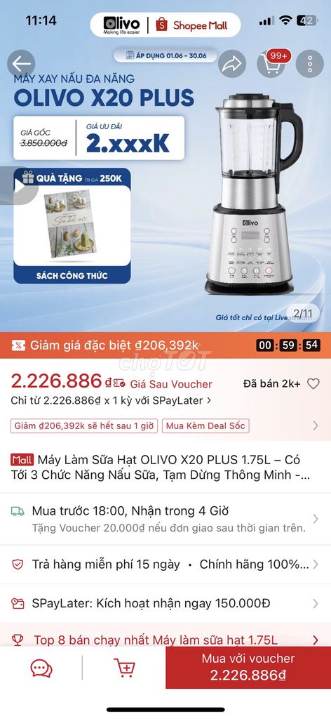 Máy làm sữa hạt Olivo X20 Plus 1.75L Bạc. Mua bán Bếp, lò, đồ điện nhà bếp tại Huyện Hoài Đức Hà Nội được đăng bởi lam hình 1