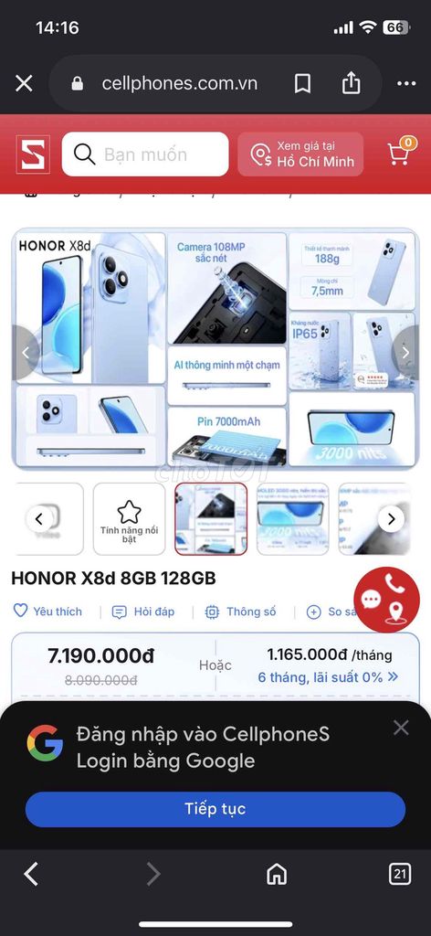 Honor X8d 8GB/128GB Xanh 108MP 7000mAh. Mua bán Điện thoại tại Quận Tân Phú Tp Hồ Chí Minh được đăng bởi Lê Tuyết hình 1