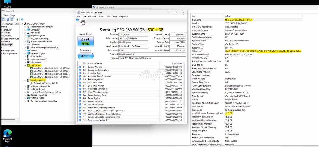 HP Z240 SFF i3-6100 16GB SSD NVMe 500GB . Mua bán Máy tính để bàn tại Quận Cái Răng Cần Thơ được đăng bởi Bin Bin hình 1