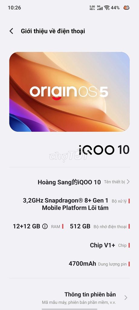 Điện thoại Vivo Iqoo 10. Mua bán Điện thoại tại Thành phố Trà Vinh Trà Vinh được đăng bởi Sang Hoang hình 1