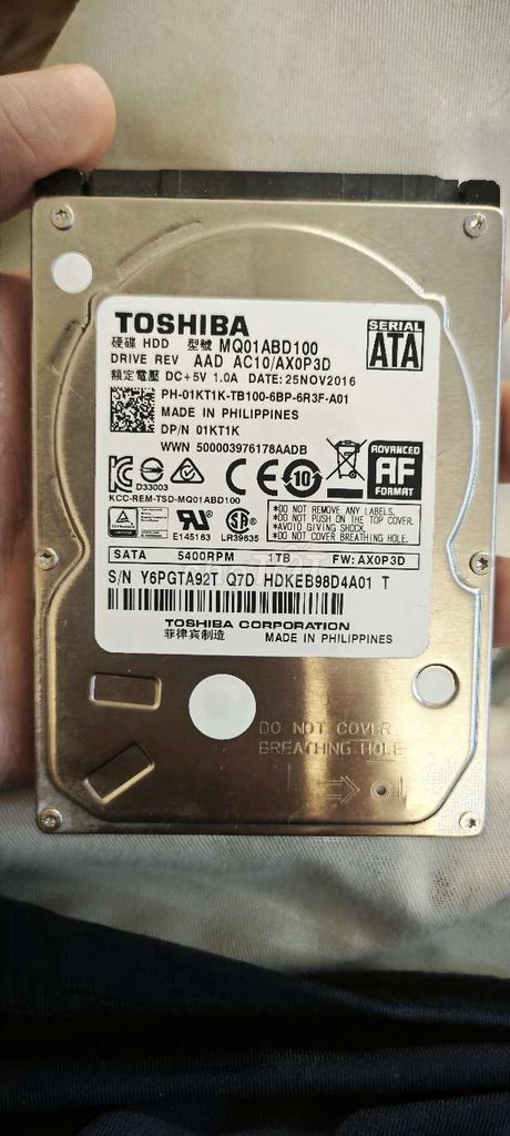HDD Toshiba 1Tb. Mua bán Linh kiện (RAM, Card...) tại Huyện Hoài Đức Hà Nội được đăng bởi Trần Trung Nguyên hình 1