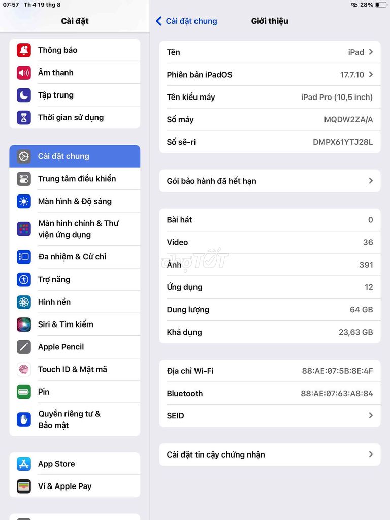 Apple iPad Pro 10.5 inch 32GB Bạc Đã qua sử dụng. Mua bán Máy tính bảng tại Quận Tân Phú Tp Hồ Chí Minh được đăng bởi Gia Huy hình 1