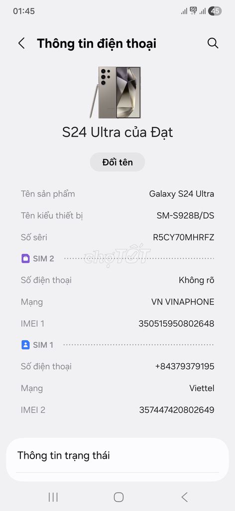 Samsung Galaxy S24 Ultra Như mới. Mua bán Điện thoại tại Huyện Trảng Bom Đồng Nai được đăng bởi Đạt Dương hình 1