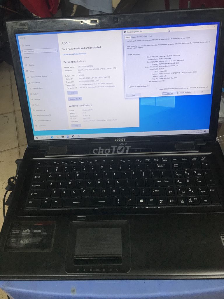 laptop gaming MSI CX70 2PF I7 Ram 8gb giá chỉ 2tr5