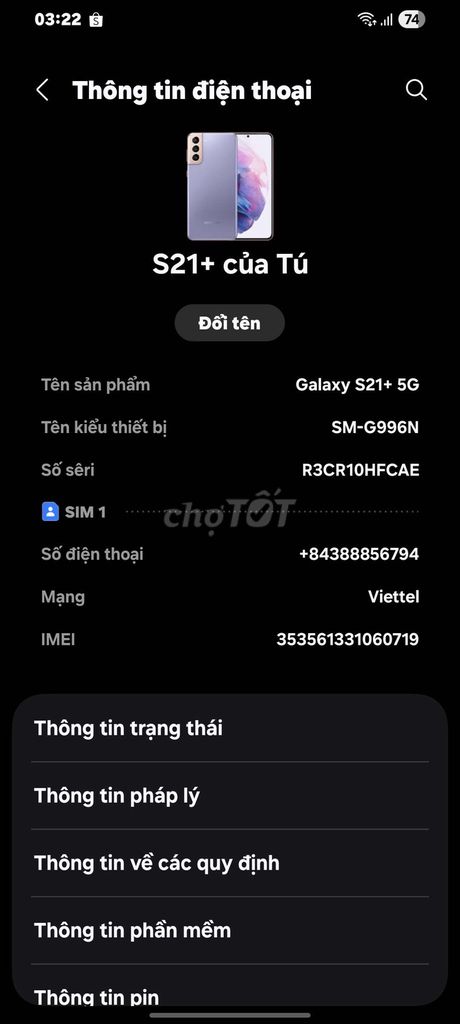 Samsung Galaxy S21+ 5G 256GB Tím. Mua bán Điện thoại tại Thành phố Biên Hòa Đồng Nai được đăng bởi Tú Tổng hình 1