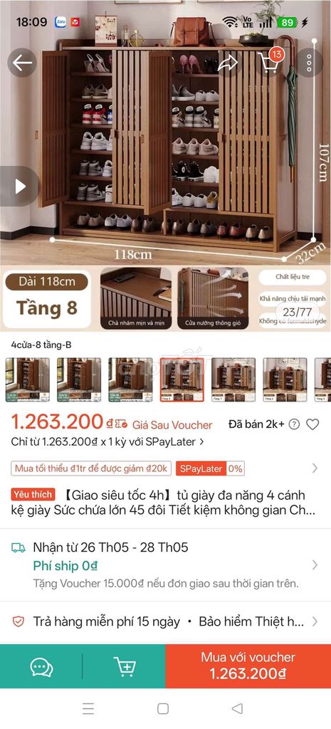 Tủ giày tre tự nhiên 45 đôi 4 cánh. Mua bán Tủ, kệ gia đình tại Huyện Ba Tri Bến Tre được đăng bởi Le Thi Thanh Thao hình 1