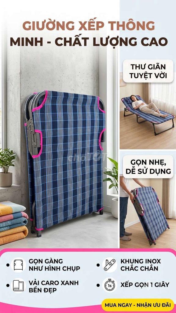 Thanh Lý Giường xếp khung sắt xanh caro gấp gọn. Mua bán Giường, chăn ga gối nệm tại Quận 12 Tp Hồ Chí Minh được đăng bởi Thanh Thanh hình 1