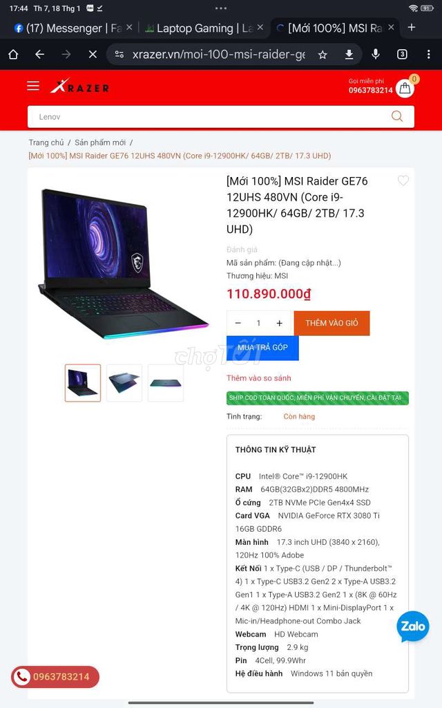 Laptop Core I9. 17,3 inch. 4K. 120Hz. 3080Ti 16G