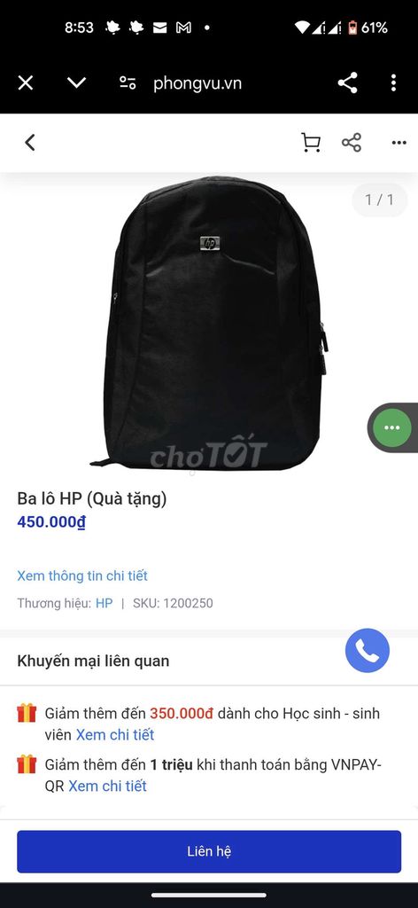 Balo laptop HP đi học đi làm chính hãng