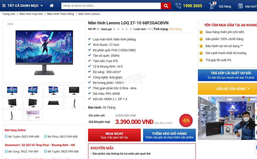 Màn hình Lenovo LOQ 27Q-10 27 inch. Mua bán Phụ kiện (Màn hình, Chuột...) tại Thành phố Huế Thừa Thiên Huế được đăng bởi Trần Khoa hình 1