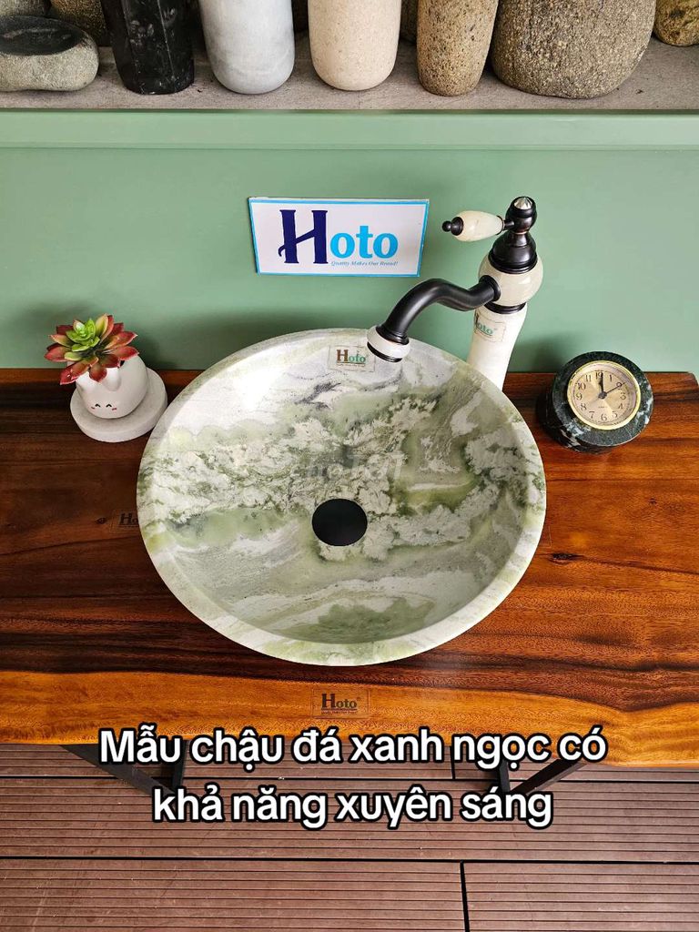 Lavabo đá tự nhiên màu xanh lục bảo cao cấp