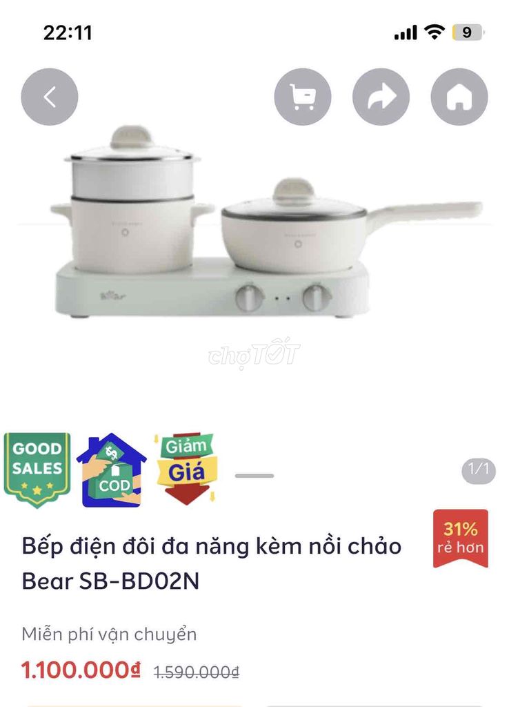 Bếp điện đôi đa năng kèm nồi chảo Bear SB-BD02N