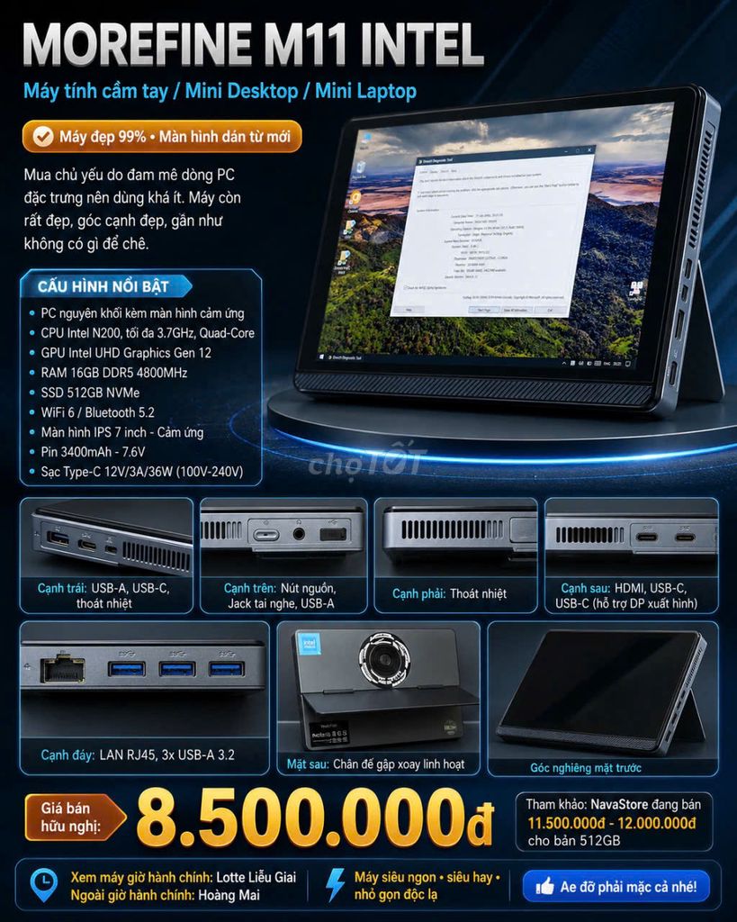 Morefine M11 Intel N200 7 inch 16GB/512GB 99%. Mua bán Máy tính bảng tại Quận Hoàng Mai Hà Nội được đăng bởi Cuong hình 1
