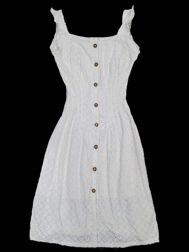 Váy liền cotton hoa nhỏ, màu trắng size S