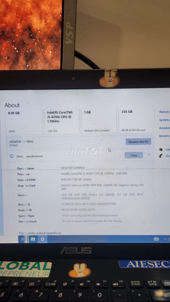 Laptop ASUS cũ 8GB SSD 350GB. Mua bán Laptop tại Thành phố Thuận An Bình Dương được đăng bởi Nguyễn Hoàng Tuấn hình 1