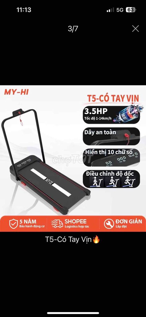 Máy chạy bộ MY-HI T5. Mua bán Đồ thể thao, Dã ngoại tại Thị xã Từ Sơn Bắc Ninh được đăng bởi Hoàng anh hình 1