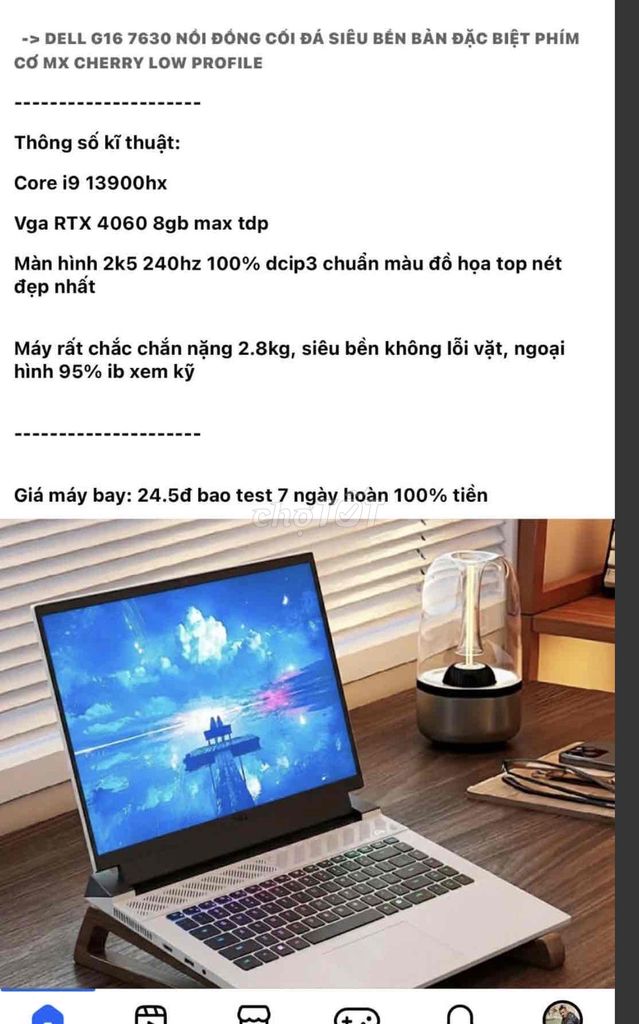 Dell G16 7630 Core i9 RTX 4060. Mua bán Laptop tại Quận Hải Châu Đà Nẵng được đăng bởi nick hình 1