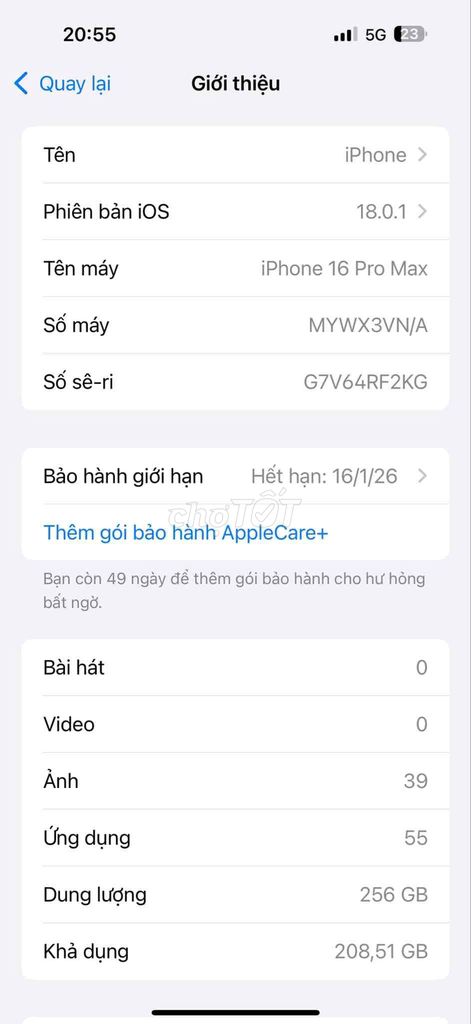 Iphone 16 pro max fullbox VN new xạc 2 lần