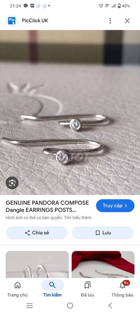 Thanh lý hooks bạc pandora + treo hoa tai vàng 14k