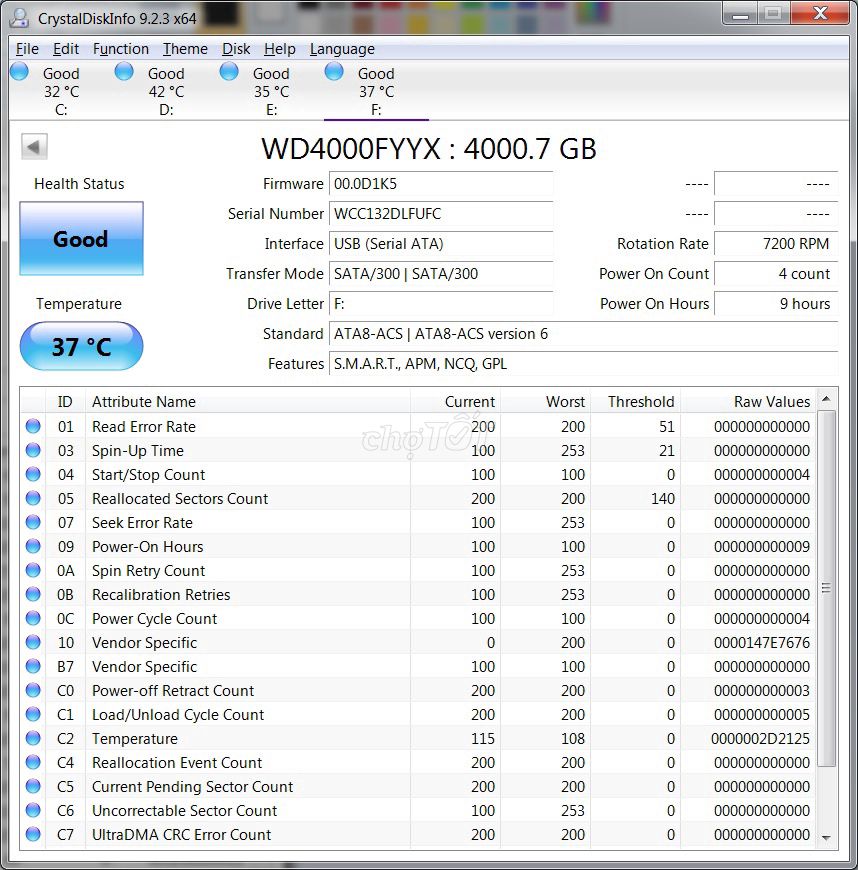 Ổ cứng HDD WD4000FYYX 4TB Good 100%. Mua bán Linh kiện (RAM, Card...) tại Quận Bắc Từ Liêm Hà Nội được đăng bởi NoSee No hình 1
