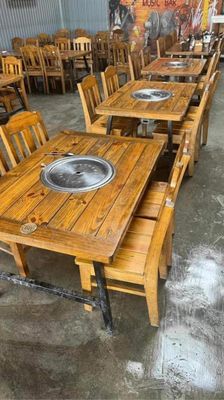 bán bàn ghế gỗ bếp nướng inox âm bàn