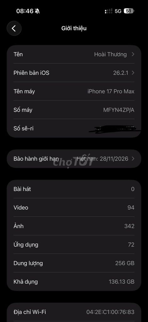 Apple iPhone 17 Pro Max 256GB Cam 97%. Mua bán Điện thoại tại Quận 10 Tp Hồ Chí Minh được đăng bởi Hội Đồ Điện Tử hình 1
